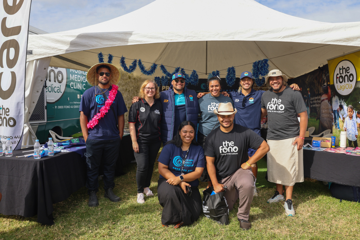 Moana Pasifika, Oceania Career Academy, and The Fono's staff at The Fono's stall, Polyfest 2024