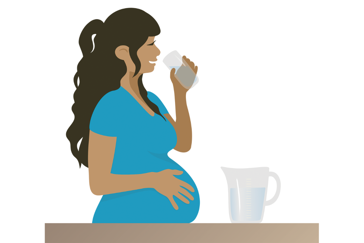 Illustration of pregnant woman drinking water