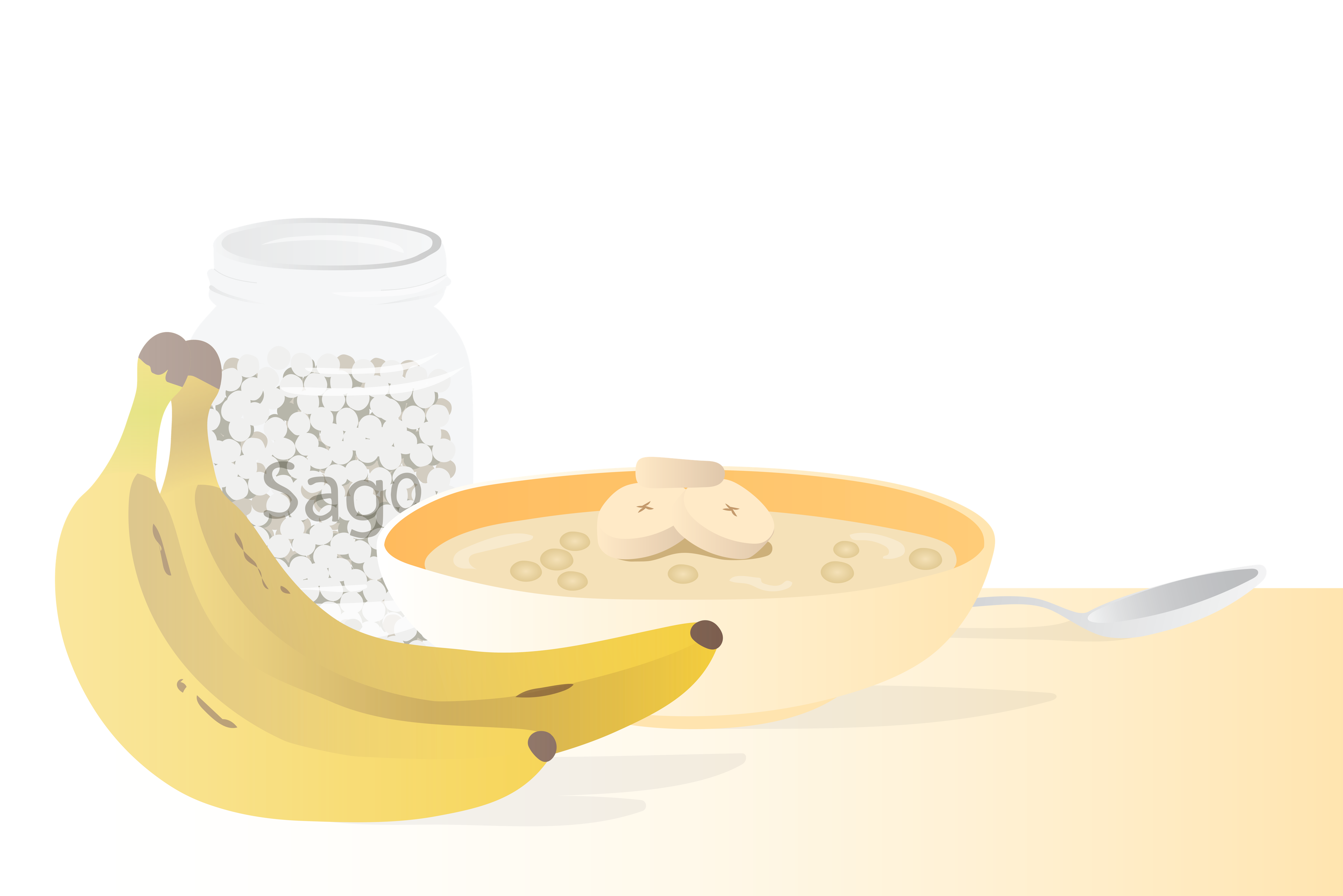 Banana Sago pudding breakfast recipe illustration